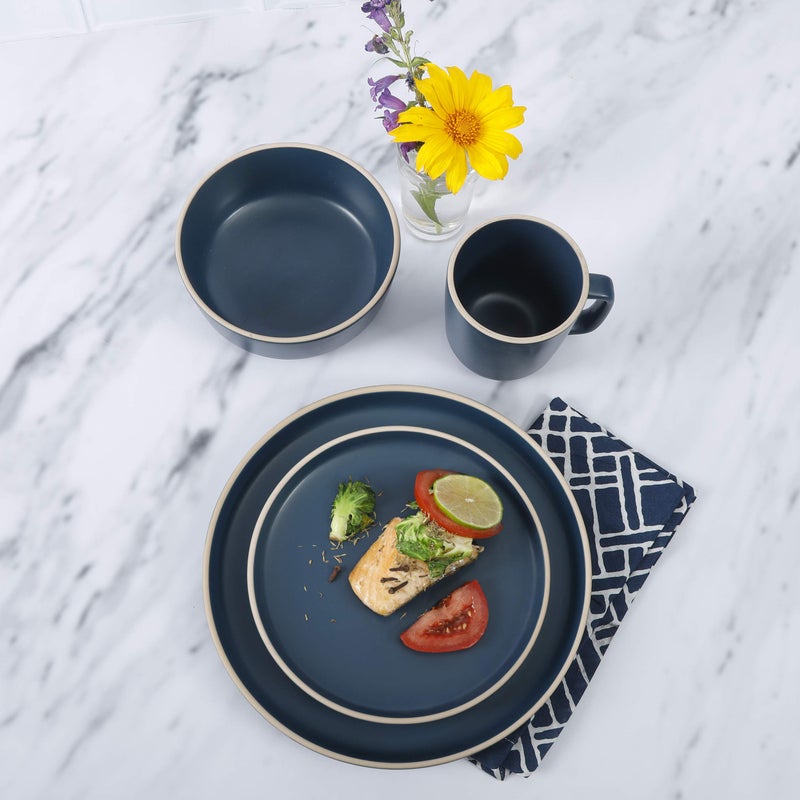 Gibson Home Zuma 16 Piece Round Kitchen Dinnerware Set, Dishes, Plates, Bowls, Mugs, Service for 4, Matte Stoneware, Cobalt Blue (127342.16R) - Image 4